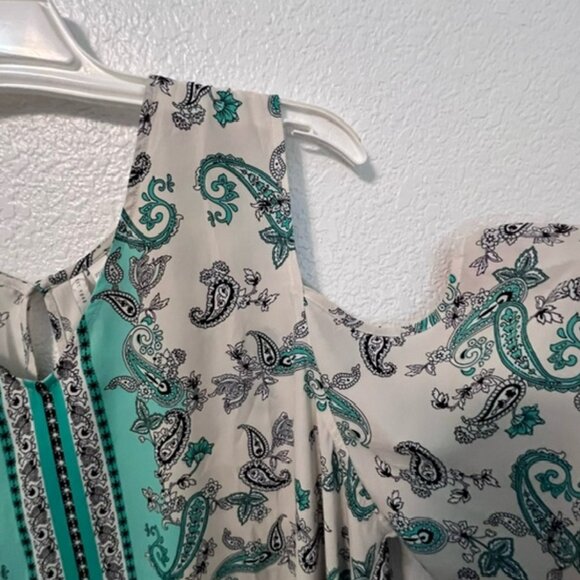 EST. 1946 Womens cold-shoulder blouse, Teal Paisley Print on Cream 22/24W (CATO) - Picture 7 of 10